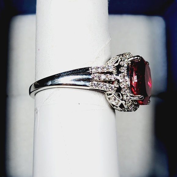 Lab created Padparadscha Sapphire & White Zircon ring in Plat/ 925 SS sz 8 6 ct - Picture 5 of 6